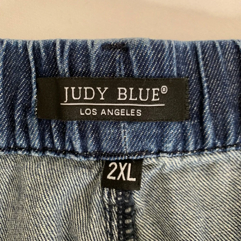 Judy Denim Shorts Women 2XL Baggy Blue Dark Wash Drawstring Cotton Hemp Boho